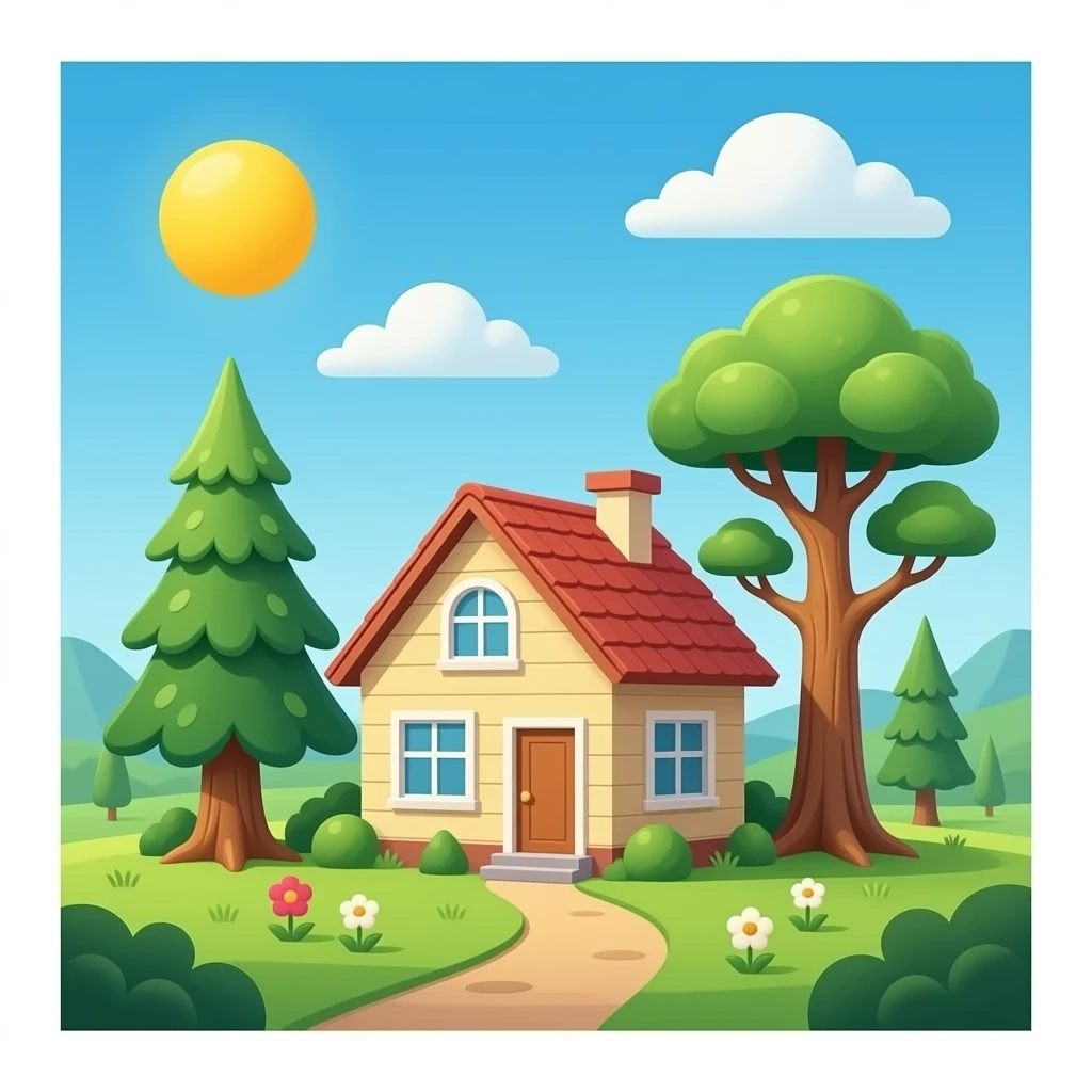une maison avec des arbres étranges emoji