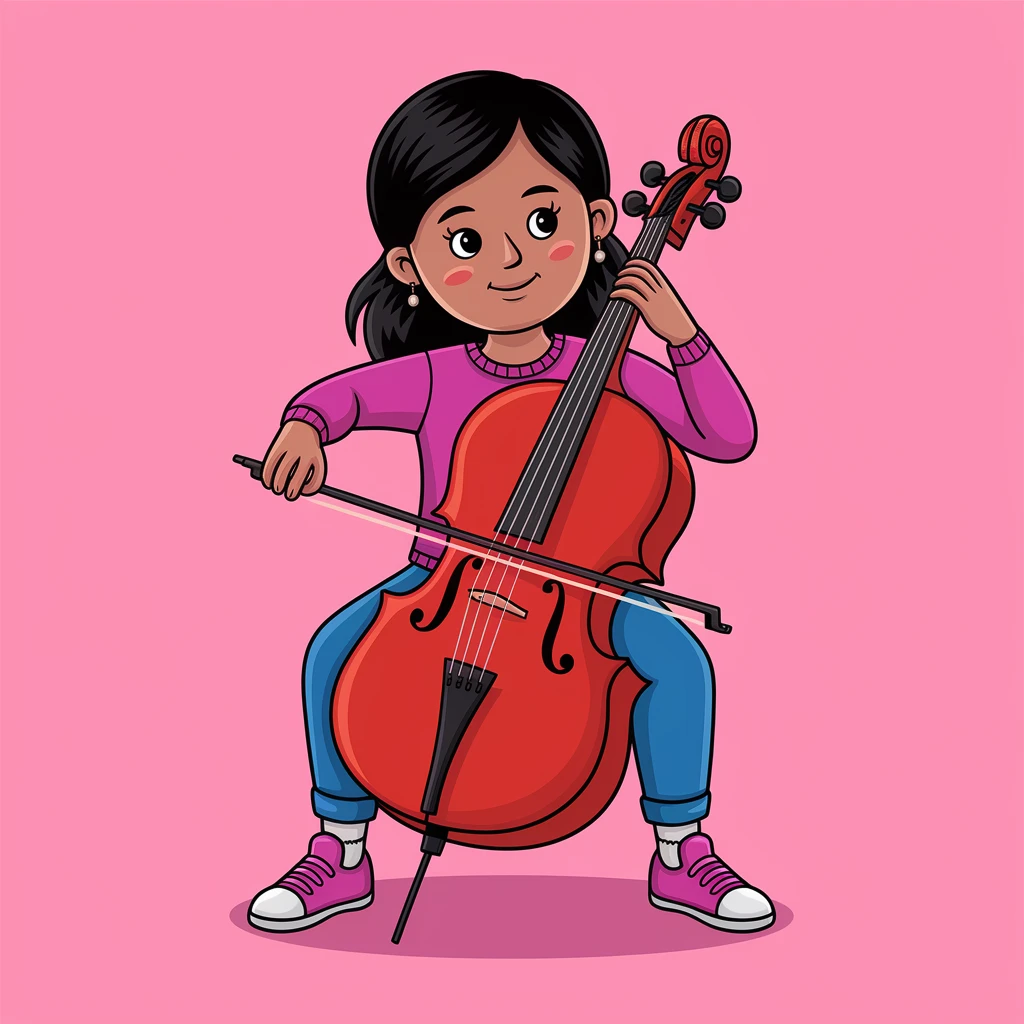 digital vector art of girl playing cello emoji