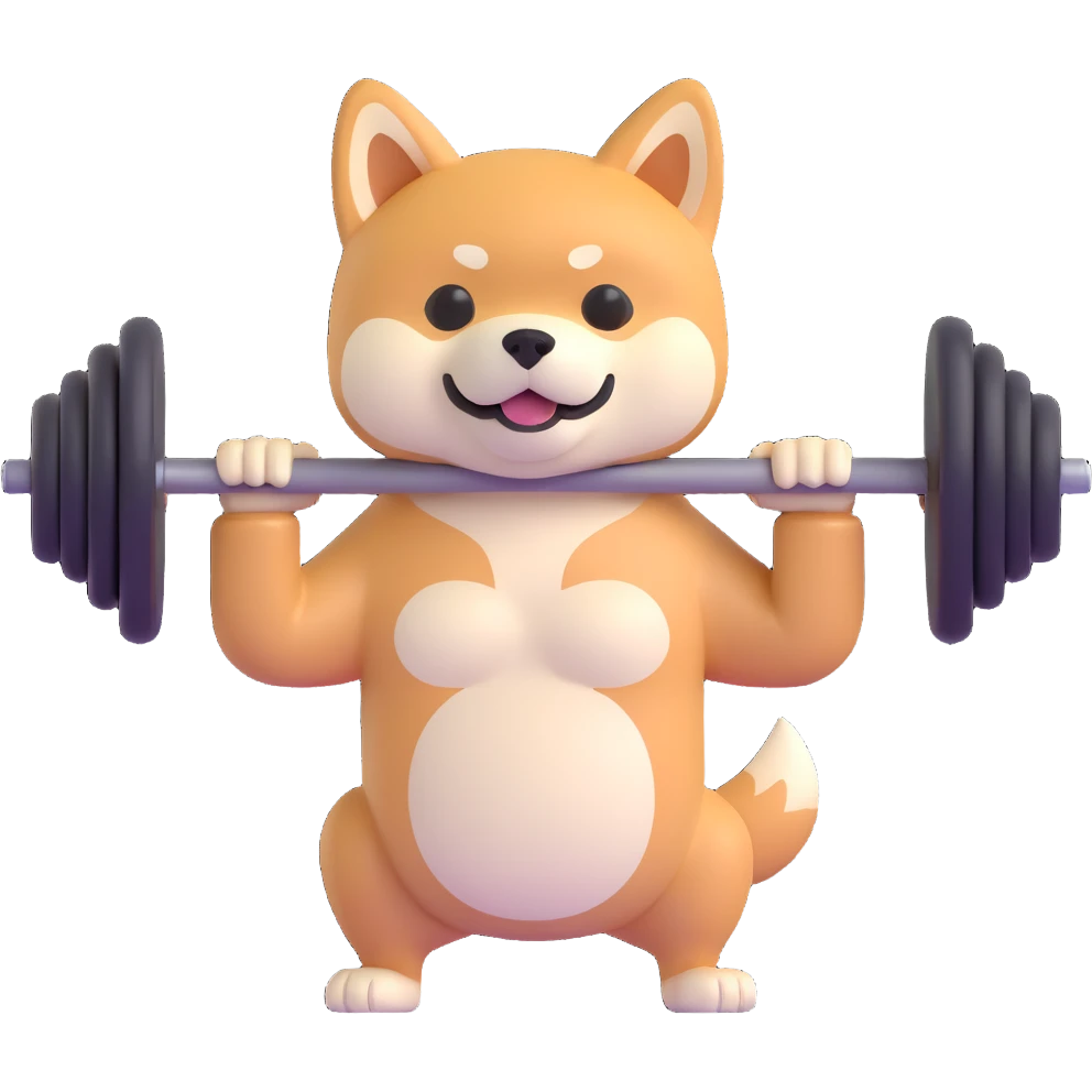 cute shiba inu, lifting weights emoji