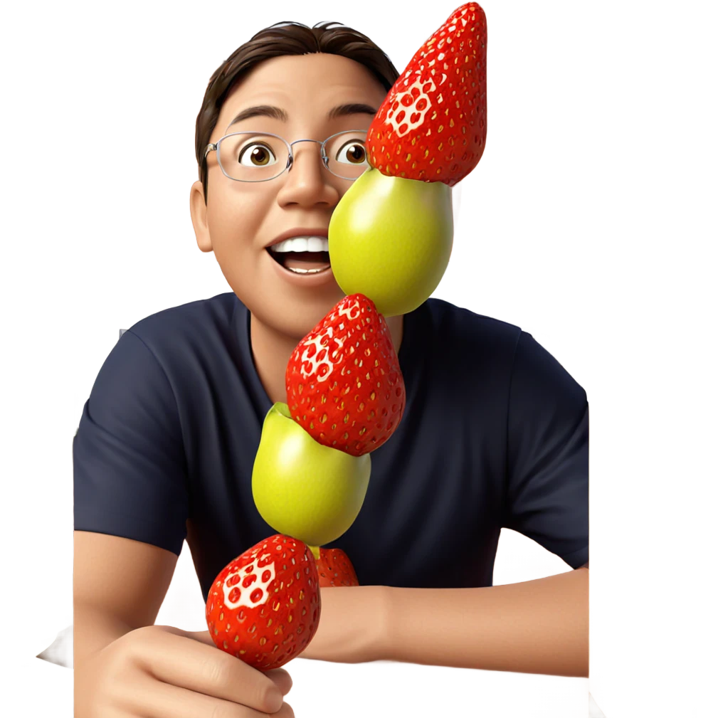 boy enjoying a strawberry snack emoji