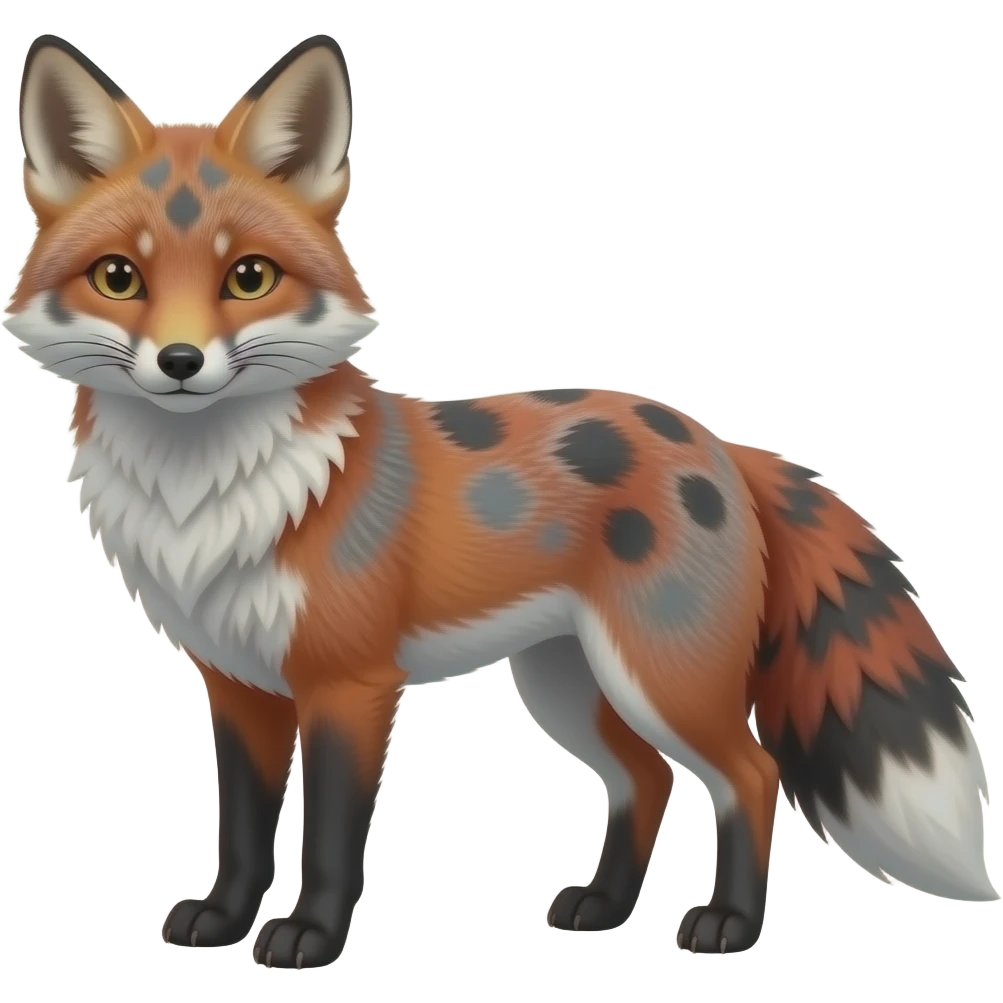 Silver Fox with red black and grey markings and golden eyes oriental shiny smooth glossy soft Japanese marked patterned emoji