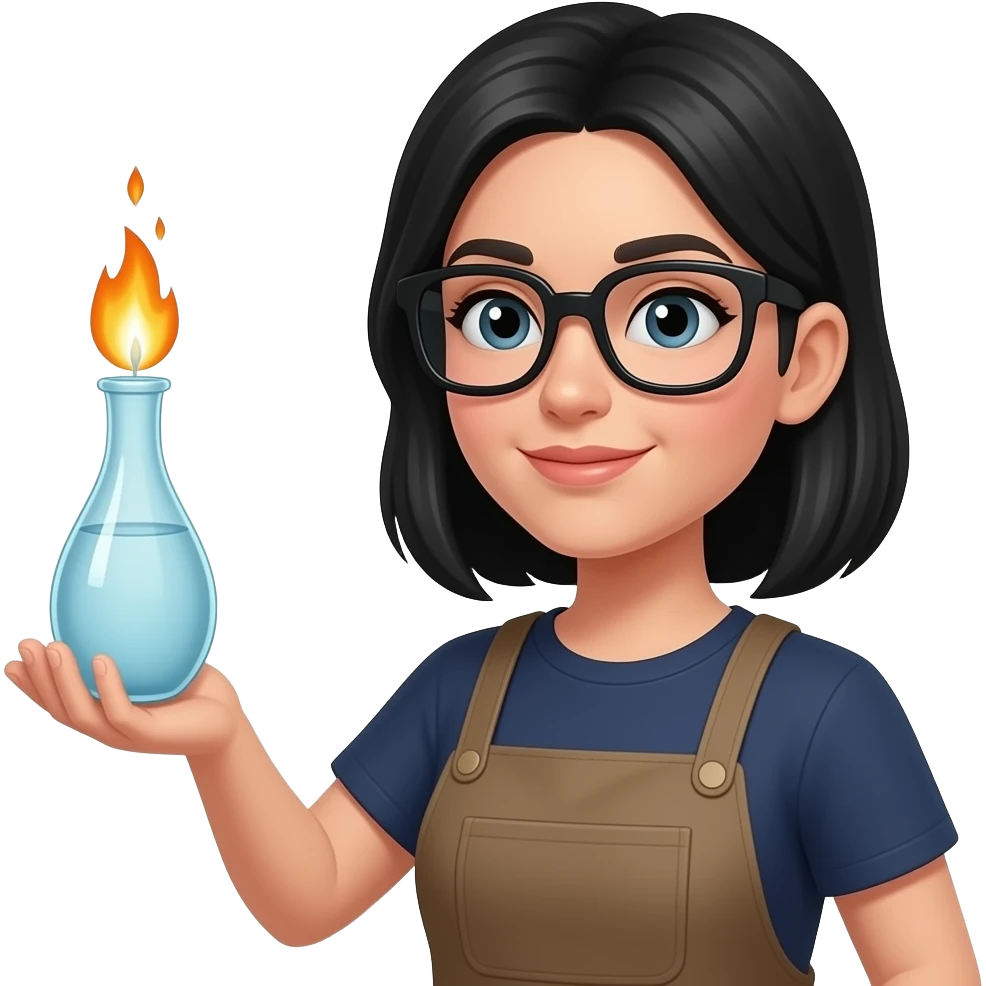 female glass blower with black hair show blowing glass emoji
