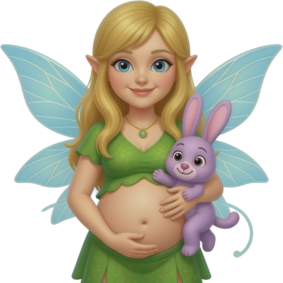 A fairy cradling her stuffed tummy after a big meal,a secret admirer wants to hug her belly and listen to those rumbling digestive noises. emoji