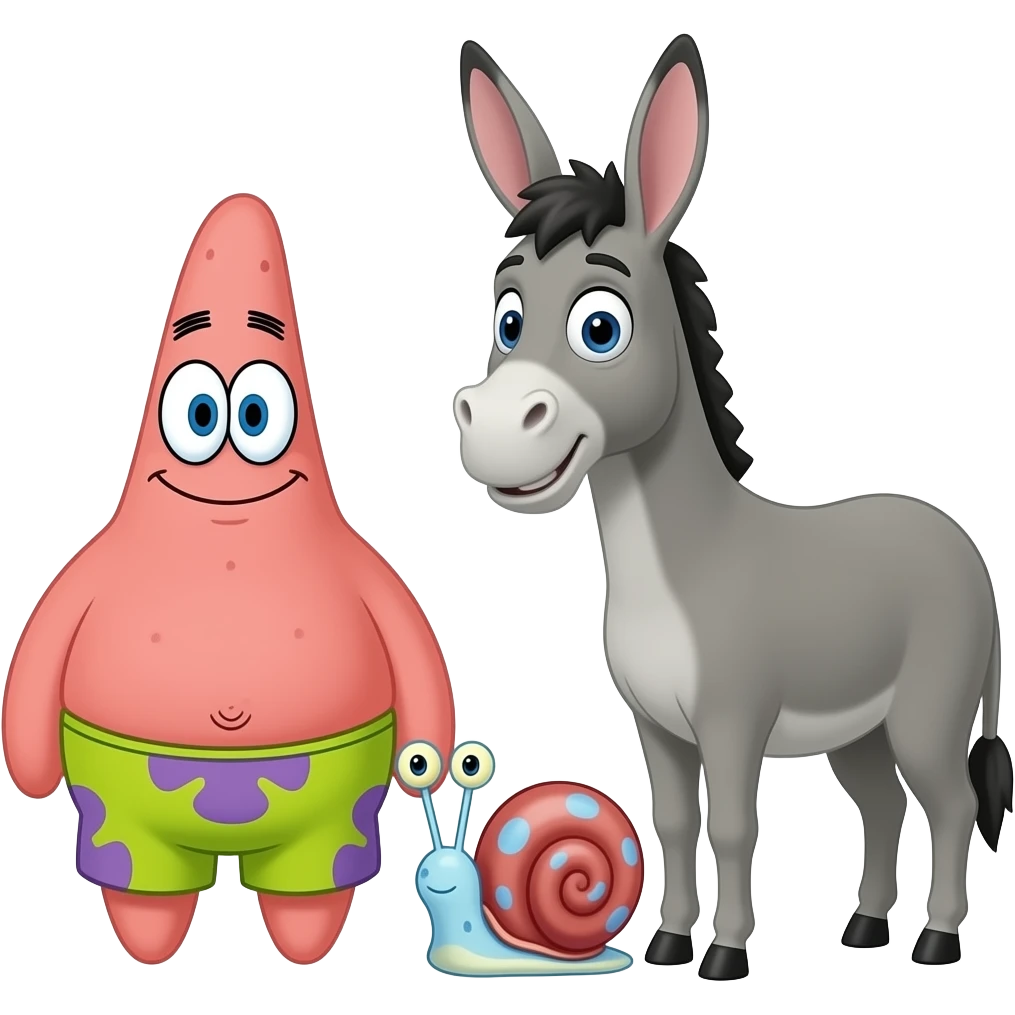 Patrick Star Full Body, Gary the Snail Full Body, and Daddy brought a donkey emoji