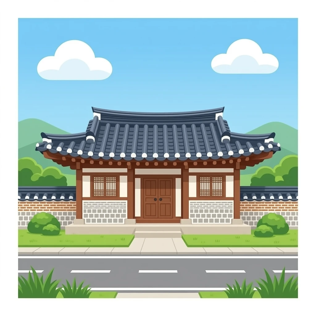 korean traditional house without sky and grass, with a street emoji