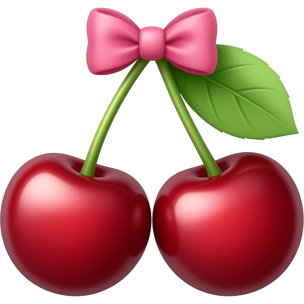 A cherry that has a cute pink bow on top of it emoji