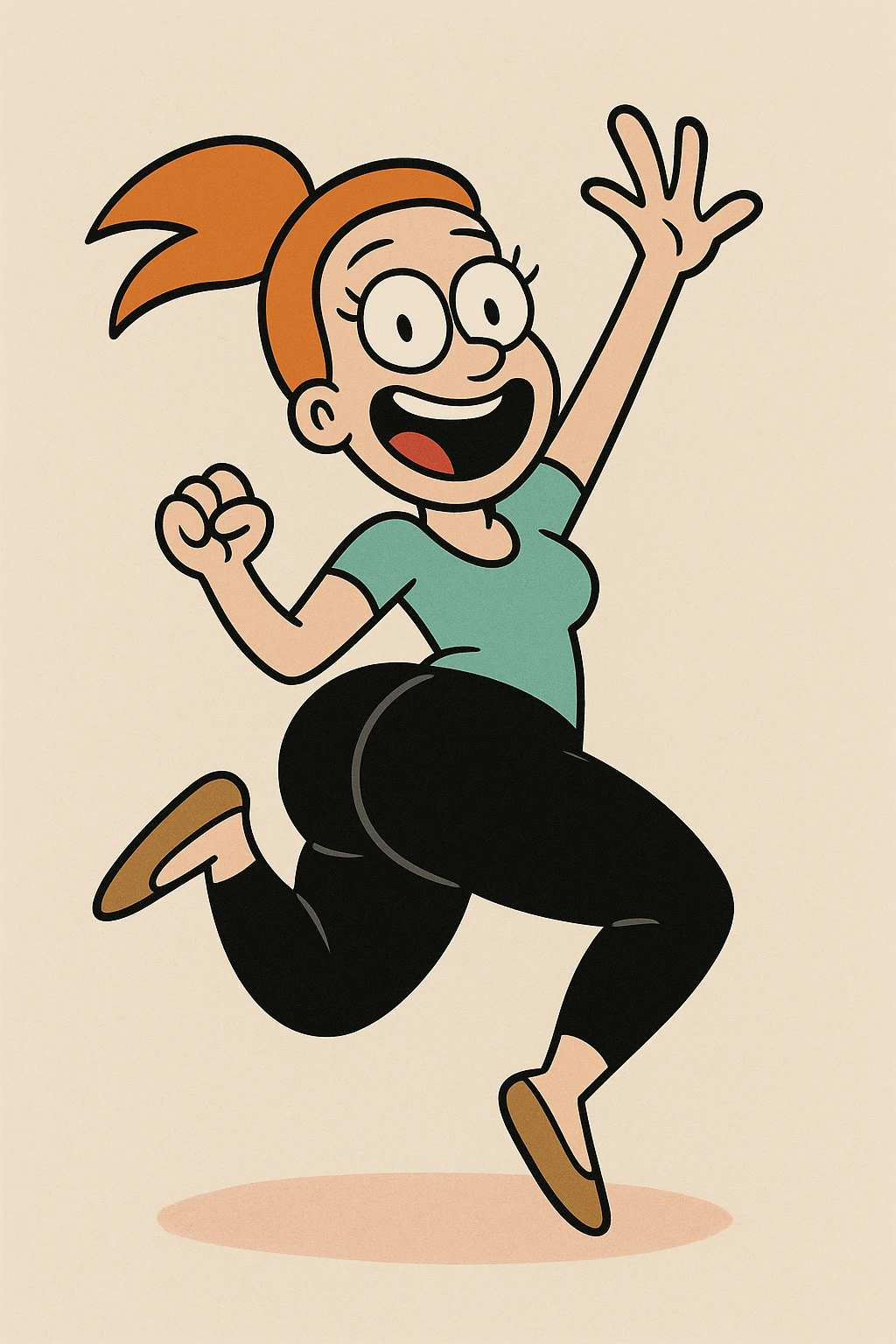 playful cartoon style, big black butt, jumping or dancing pose, cheerful mood emoji