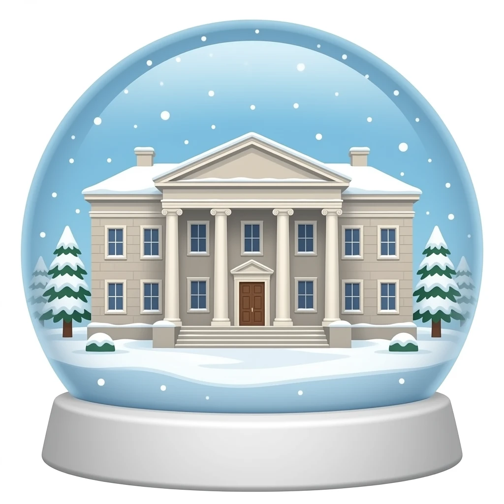 snowing outside of courthouse in a snow globe emoji