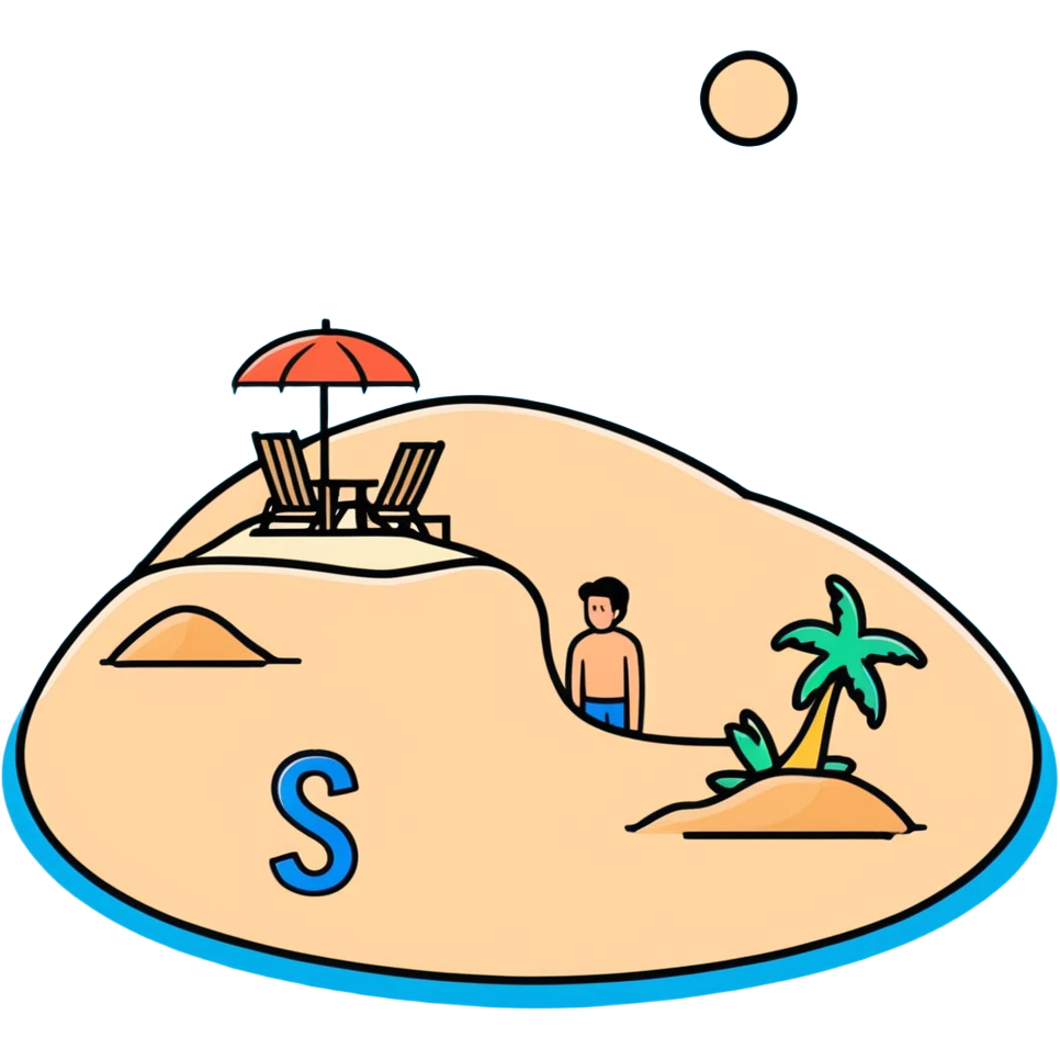 stranded man on an island with an SOS sign in the sand emoji