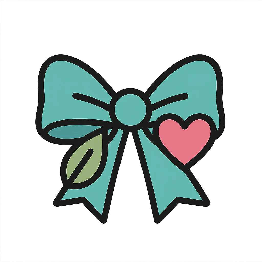 clean vector style ribbon bow with selfcare elements like a heart or leaf, calming tones emoji