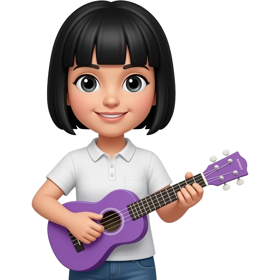 Short black hair female purple ukulele emoji