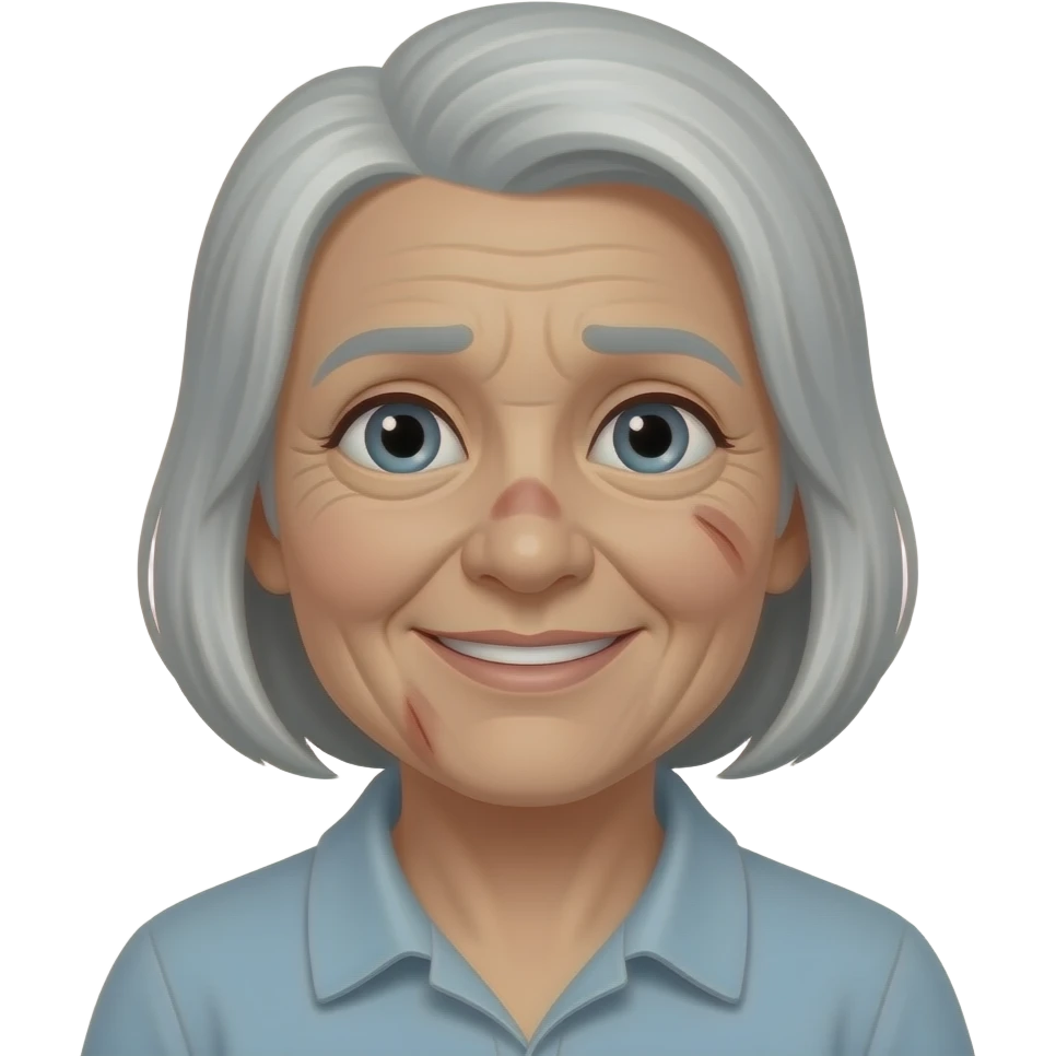 use a old woman not smiling with bruises on nose and chin from getting punched emoji