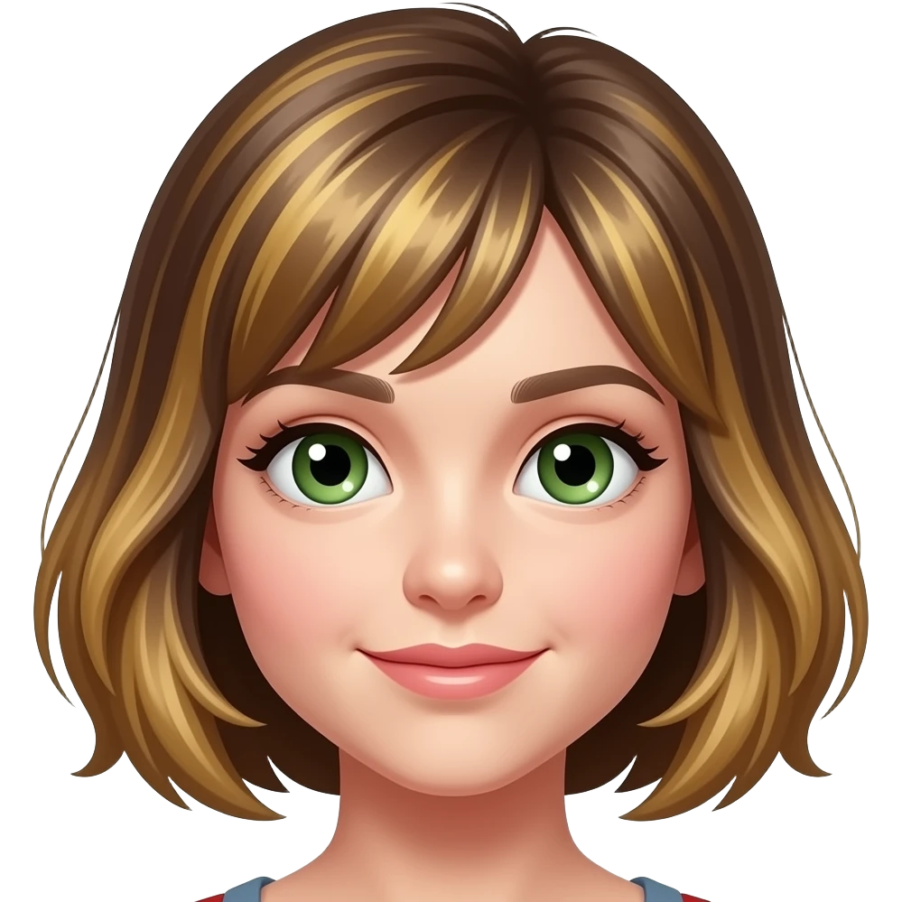 Girl,DARK blonde short hair with highlights, Green eyes emoji