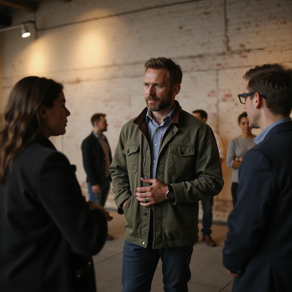 a person standing talking to a group emoji