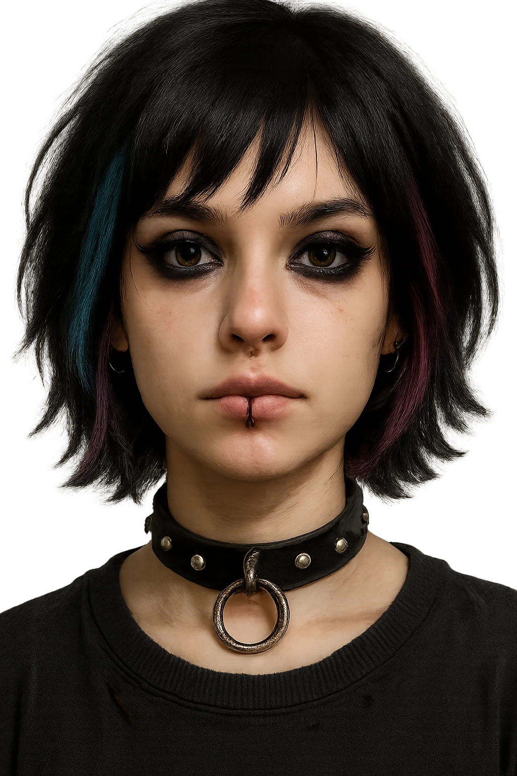 emo girl with eyeliner and piercings, no background emoji