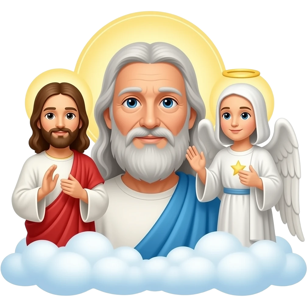 An old man in the sky as God with a loving look on his face , Jesus and the Holy Spirit emoji