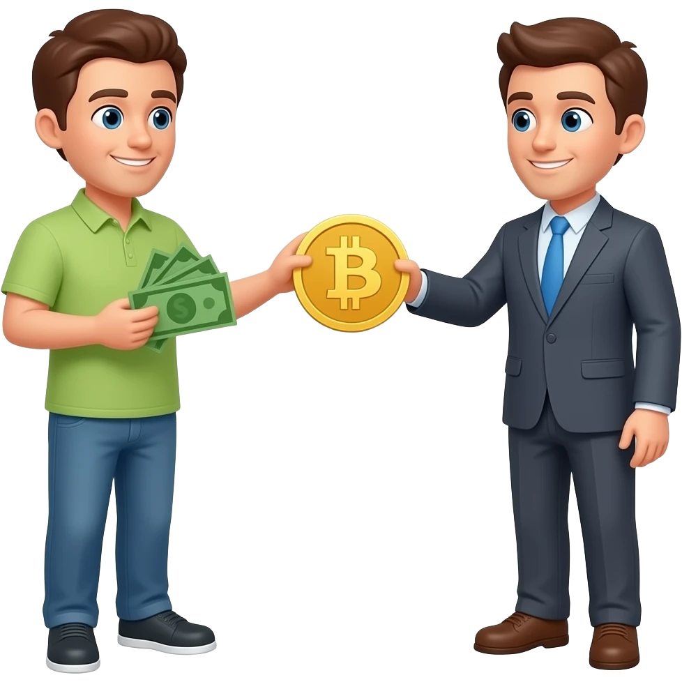 exchanging banknotes for bitcoin, polishing it with your hands emoji