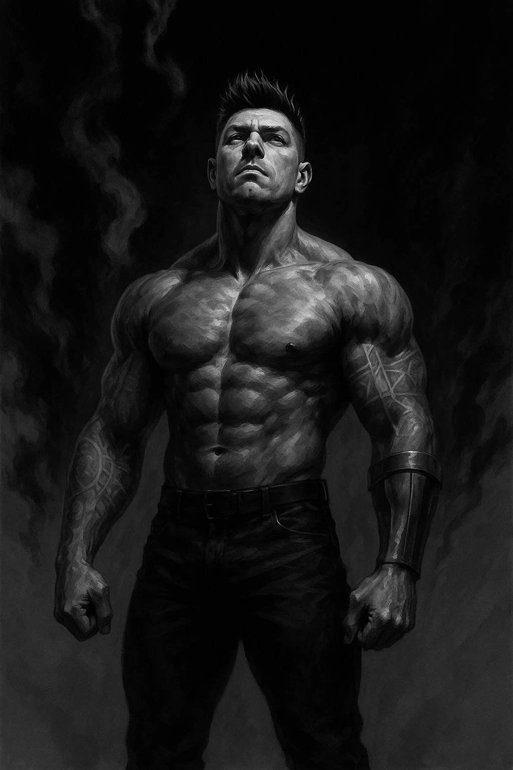 a muscular man with spiky hair stands in a powerful pose emoji