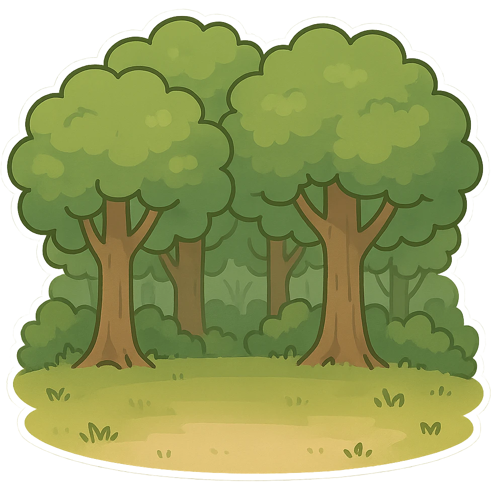 一个高大的森林，前景一片空地 emoji