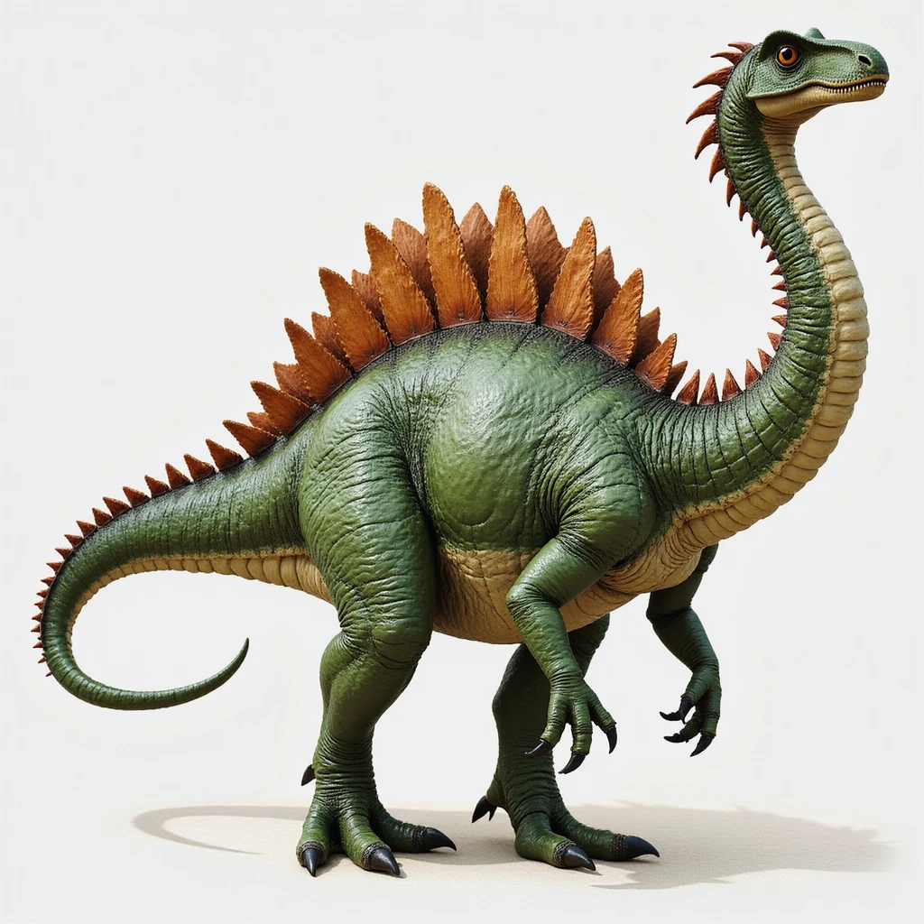 realistic spinosaurus dinosaur, side view, green and brown scales, detailed texture emoji