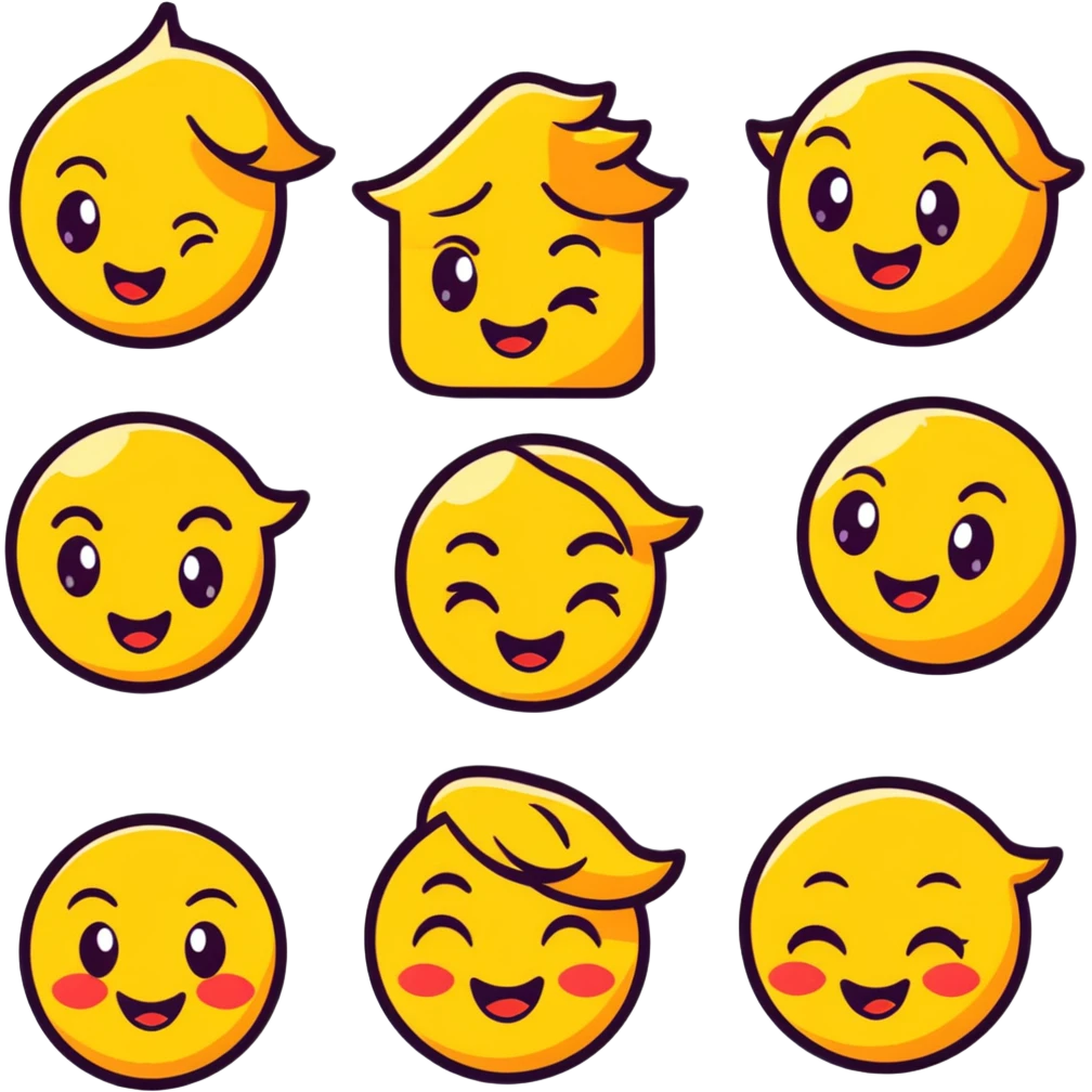 sticker style emoji combo of 5-8 pieces showing a progression of emotions: seduction, anticipation, passion, climax, and afterglow. Inspired by erotic 3D art and fan service. No text, no flags, no random animals. emoji