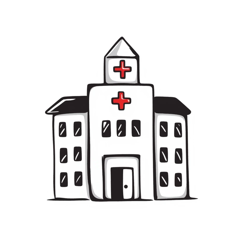 hospital building, hand-drawn doodle style emoji