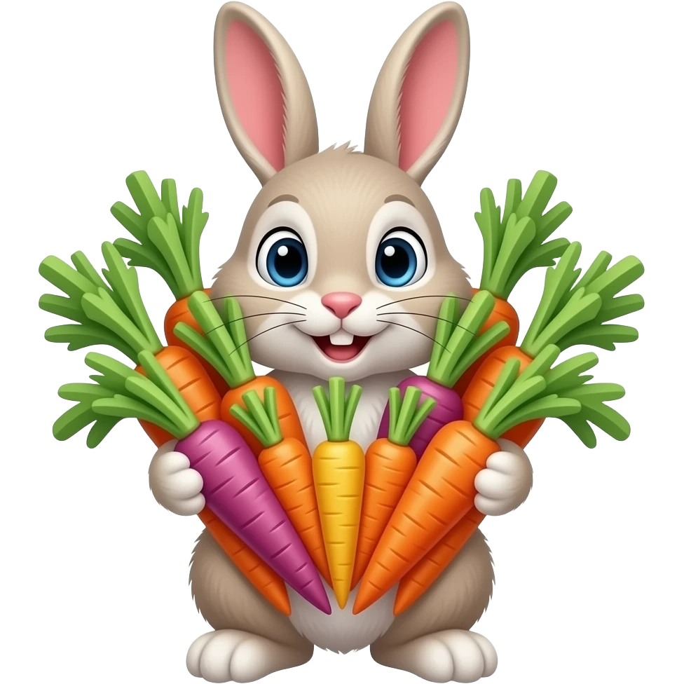 easter rabbit with many colorful carrots emoji
