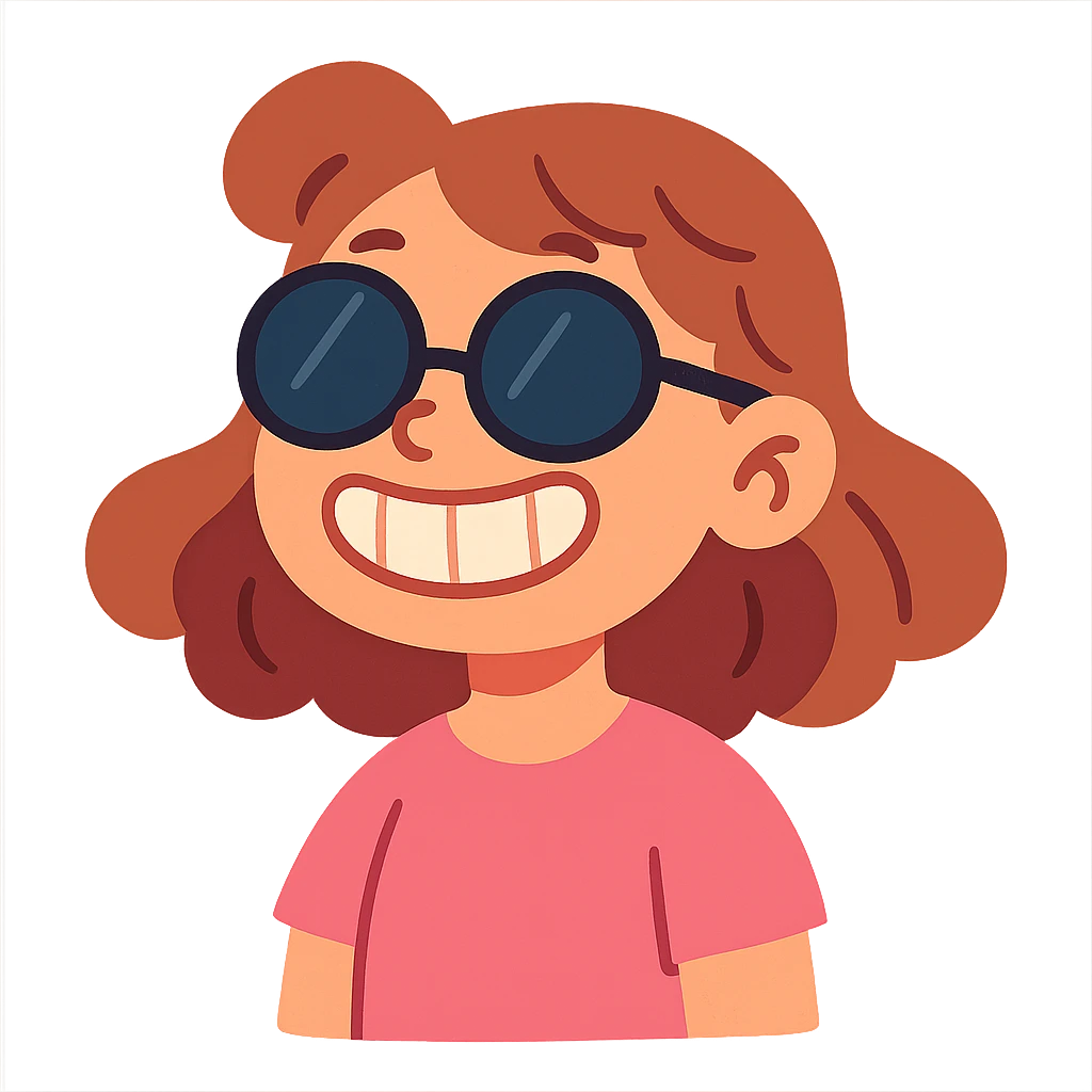 girl with a big cute smile and sunglasses emoji