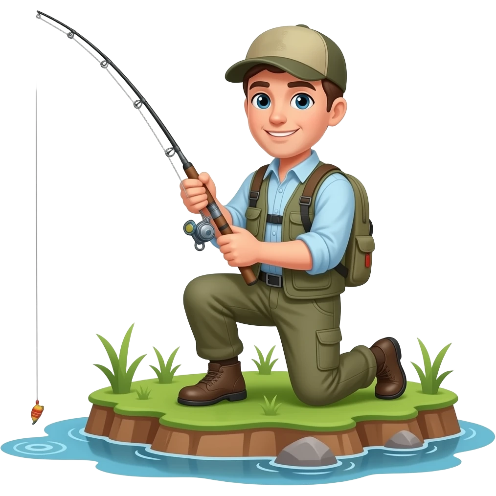 a guy fly fishing on his knees on an idland emoji