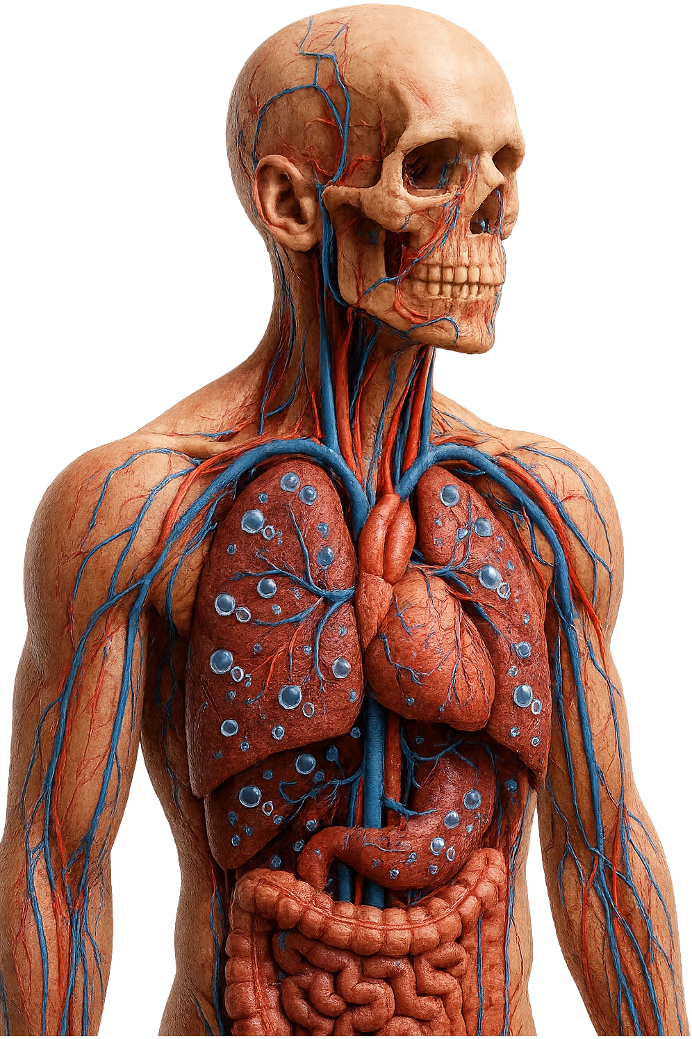 OSSIGENO FLUTTUA IN UN CORPO UMANO ANATOMICO, IPERREALISTICO 4K emoji