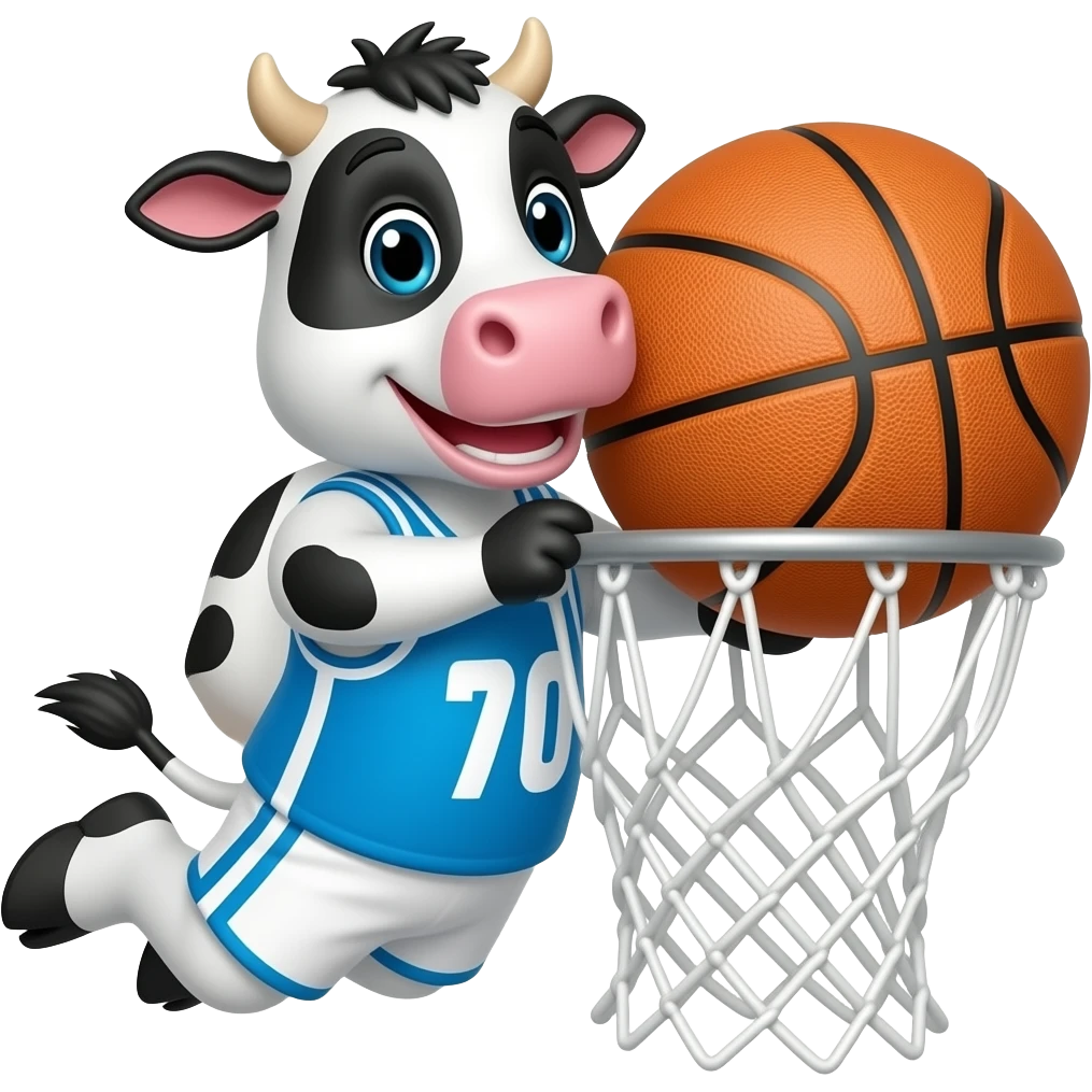 Cow dunking a basketball emoji