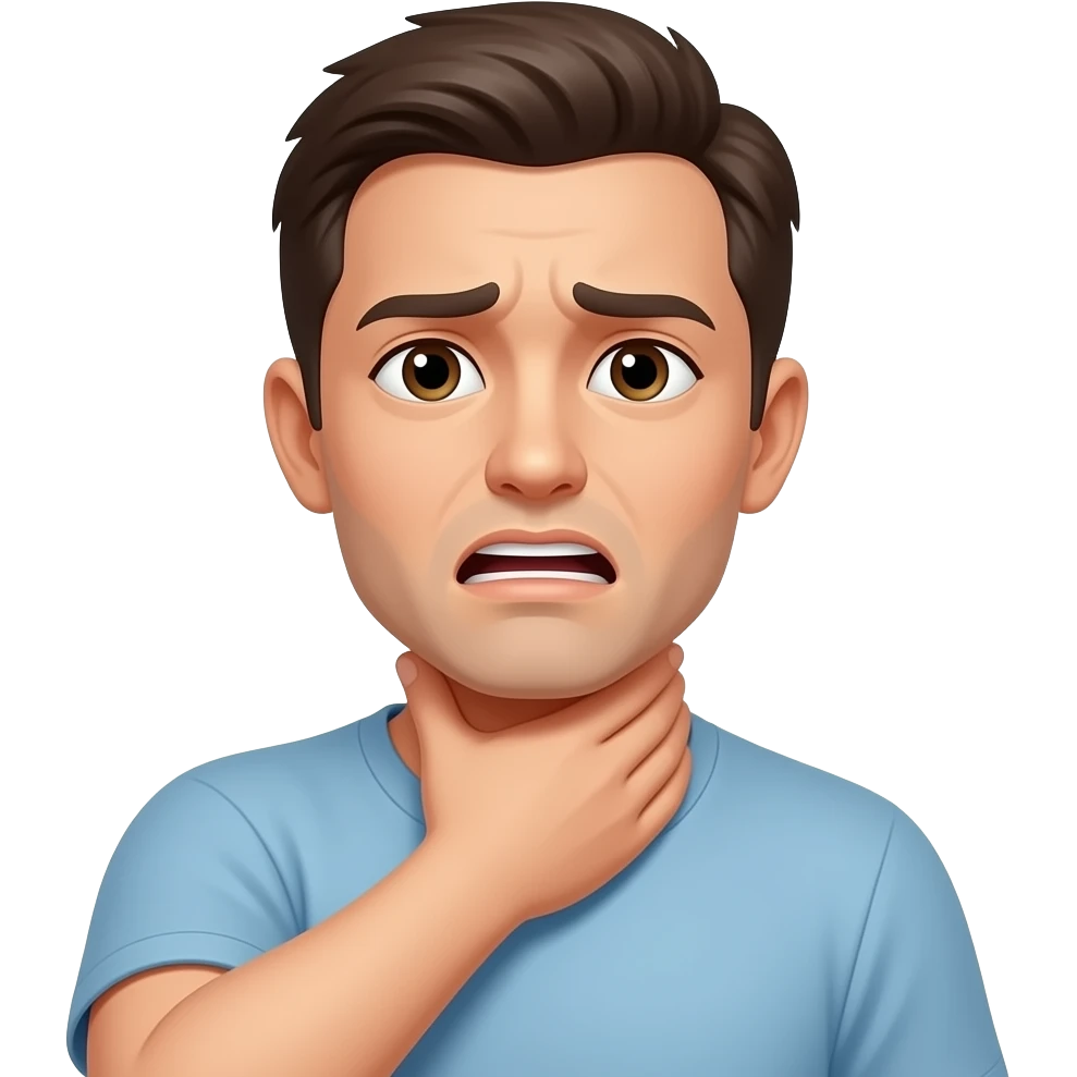 Make the emoji have its hand around its neck like it chocking itself, make its facial expression like out of air and struggling emoji