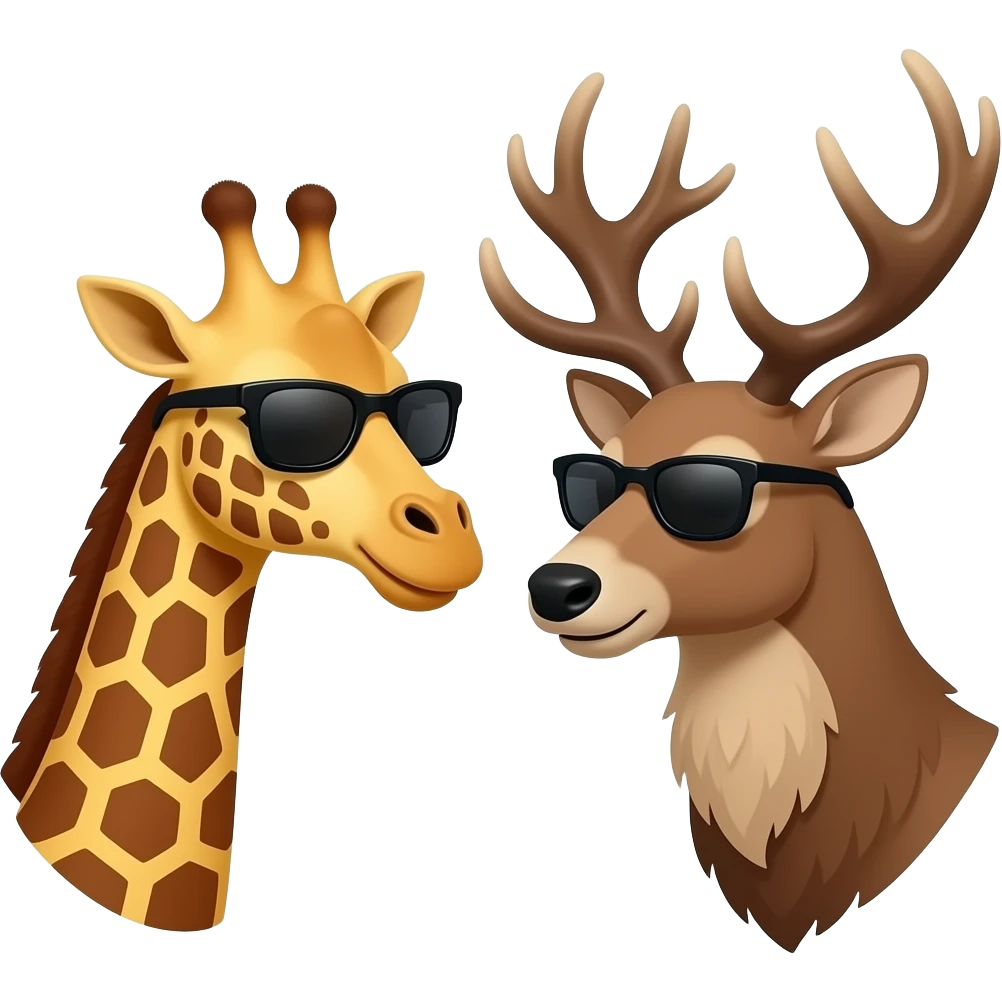 Einfacher Giraffenkopf und Elchkopf schauen sich an und beide cool mit Sonnenbrille emoji