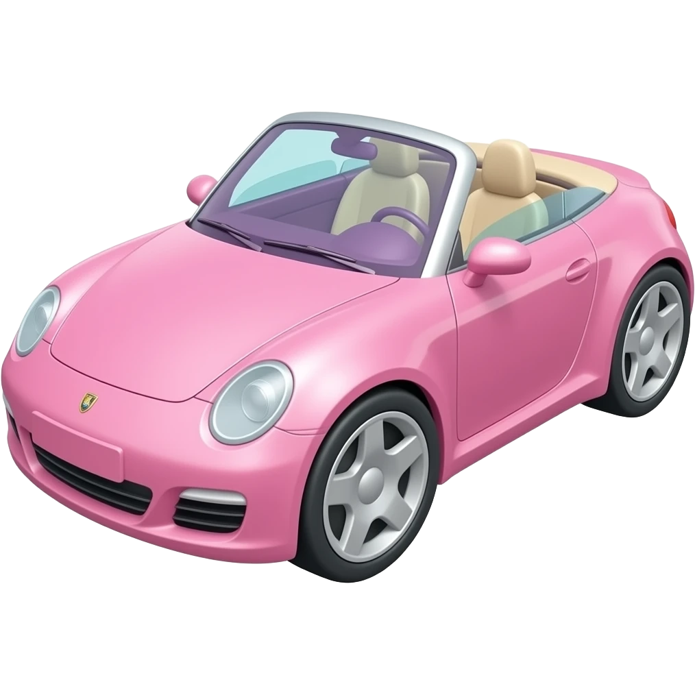 A cute Barbie-style pastel pink convertible in soft shades of purple, green, pink, blue, and yellow emoji
