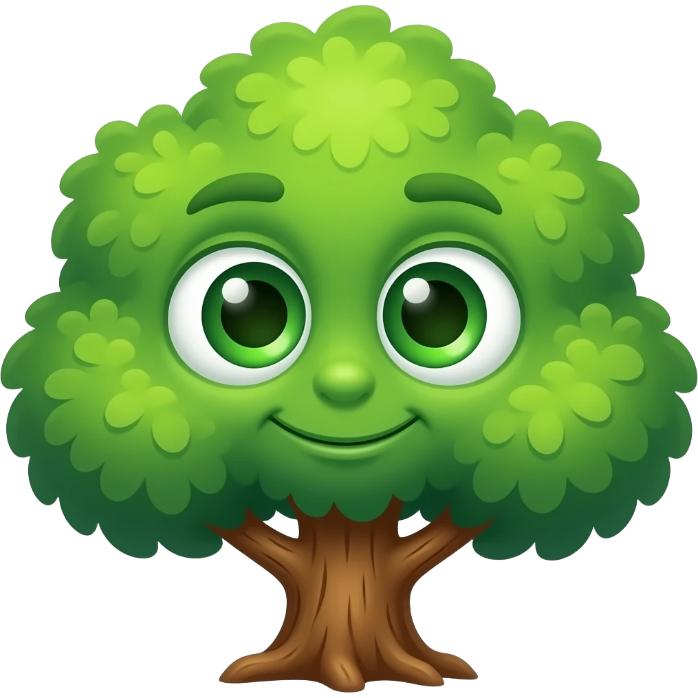 A tree with a bunch of green pupils on it and with no bush on the bush emoji