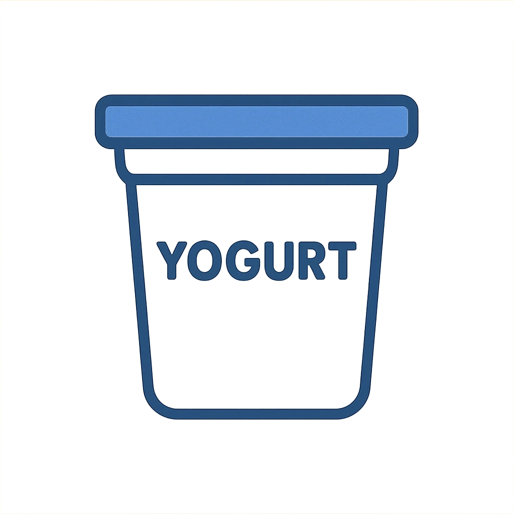 minimalist yoghurt container, flat design, white with a blue lid emoji
