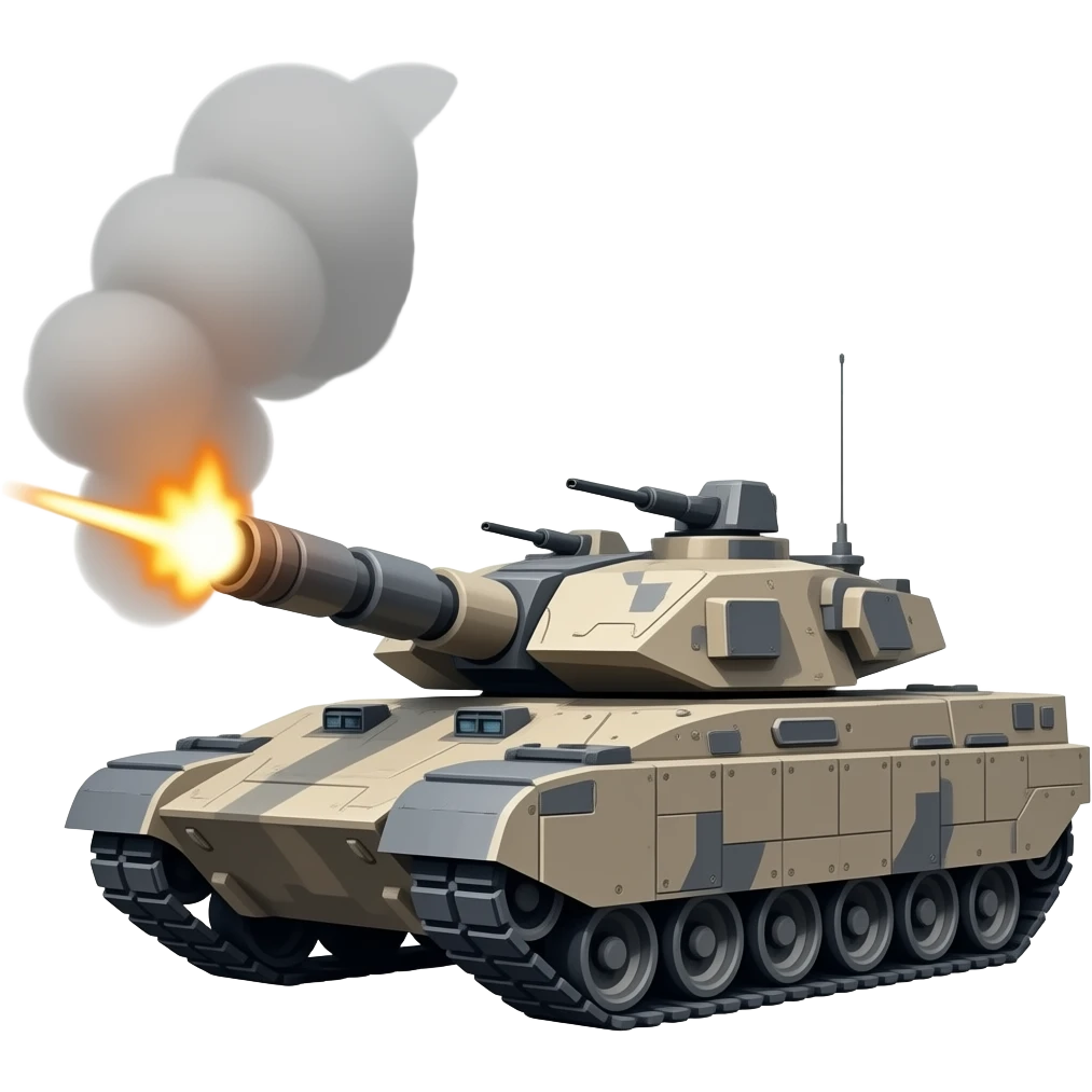 Tanque de guerra futurista disparando y humo detrás emoji