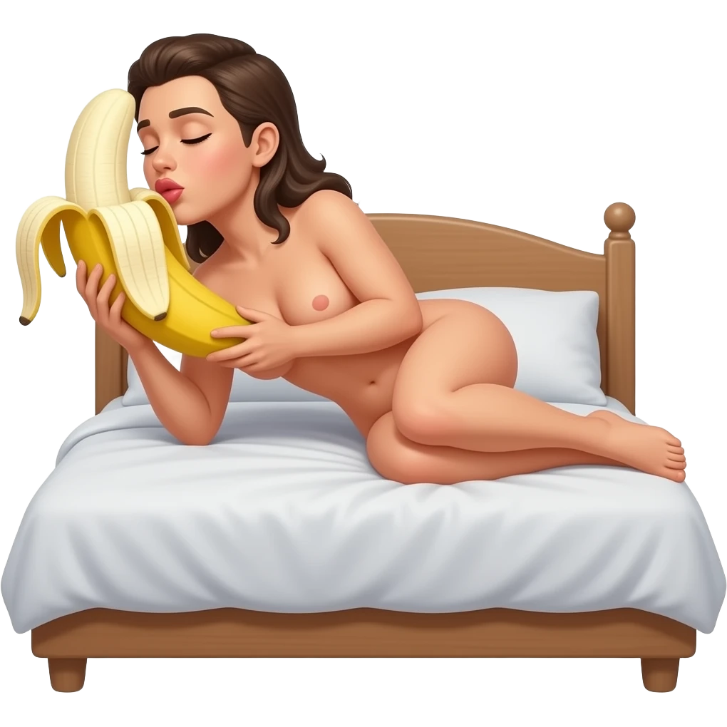 Naked Porn in bed kissing banana in doughnut emoji