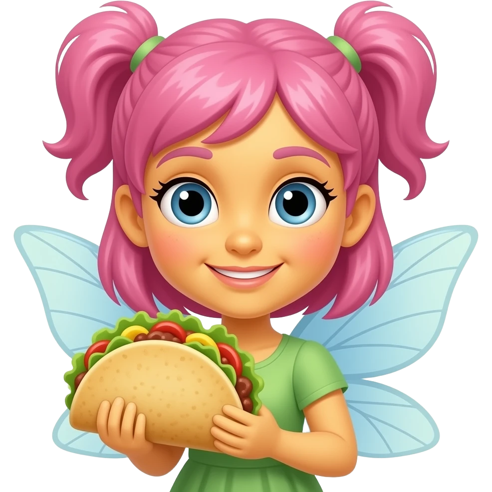 yellow skin girl pink hair fairy carrying taco emoji