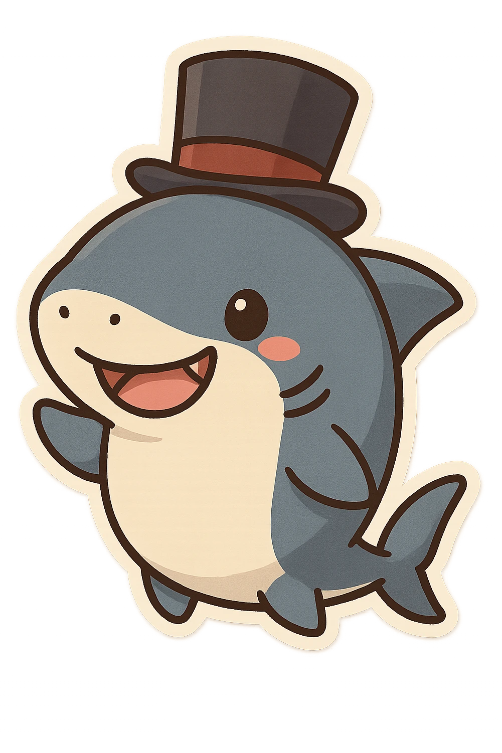 cute shark with a fancy top hat, playful expression, adorable cartoon style emoji