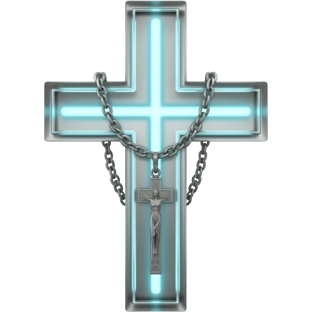 cruz sagrada silver vidro neon com rosário silver vidro neon emoji