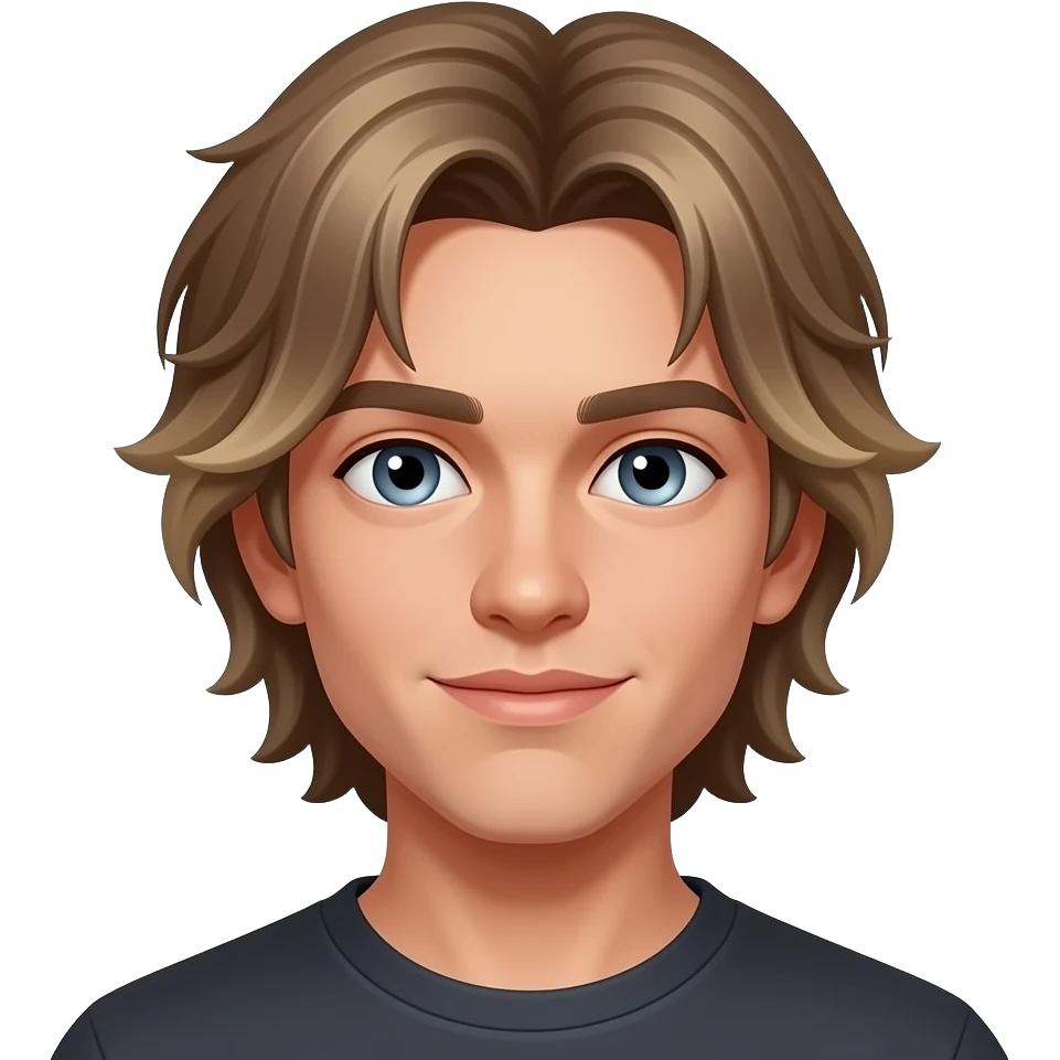 Mavi gri arası gözlü açık kumral açık tenli erkek saçları ortalama saçları tape fade genç emoji