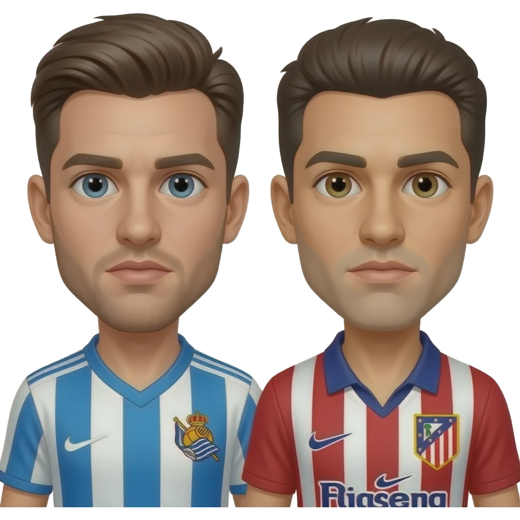 Una persona con la camiseta de la Real Sociedad escupiendo a otra persona con la camiseta del Atletico de Madrid emoji