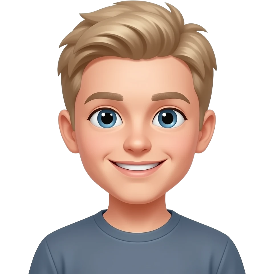 13 year old boy with ashy blonde hair very cheeky smile. much cheekier emoji