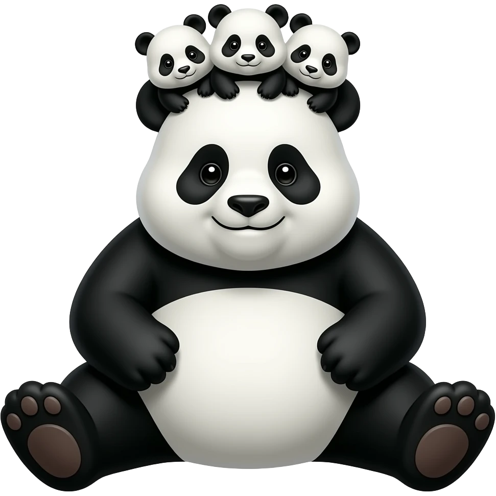 A big big big fat fat fat panda that is sitting with 3 big baby pandas sitting above its head emoji