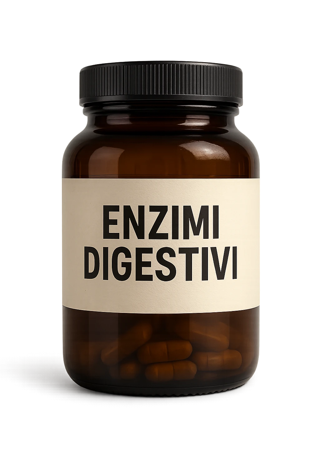 barattolo di integratore con la scritta "ENZIMI DIGESTIVI", iperrealistico 4k emoji
