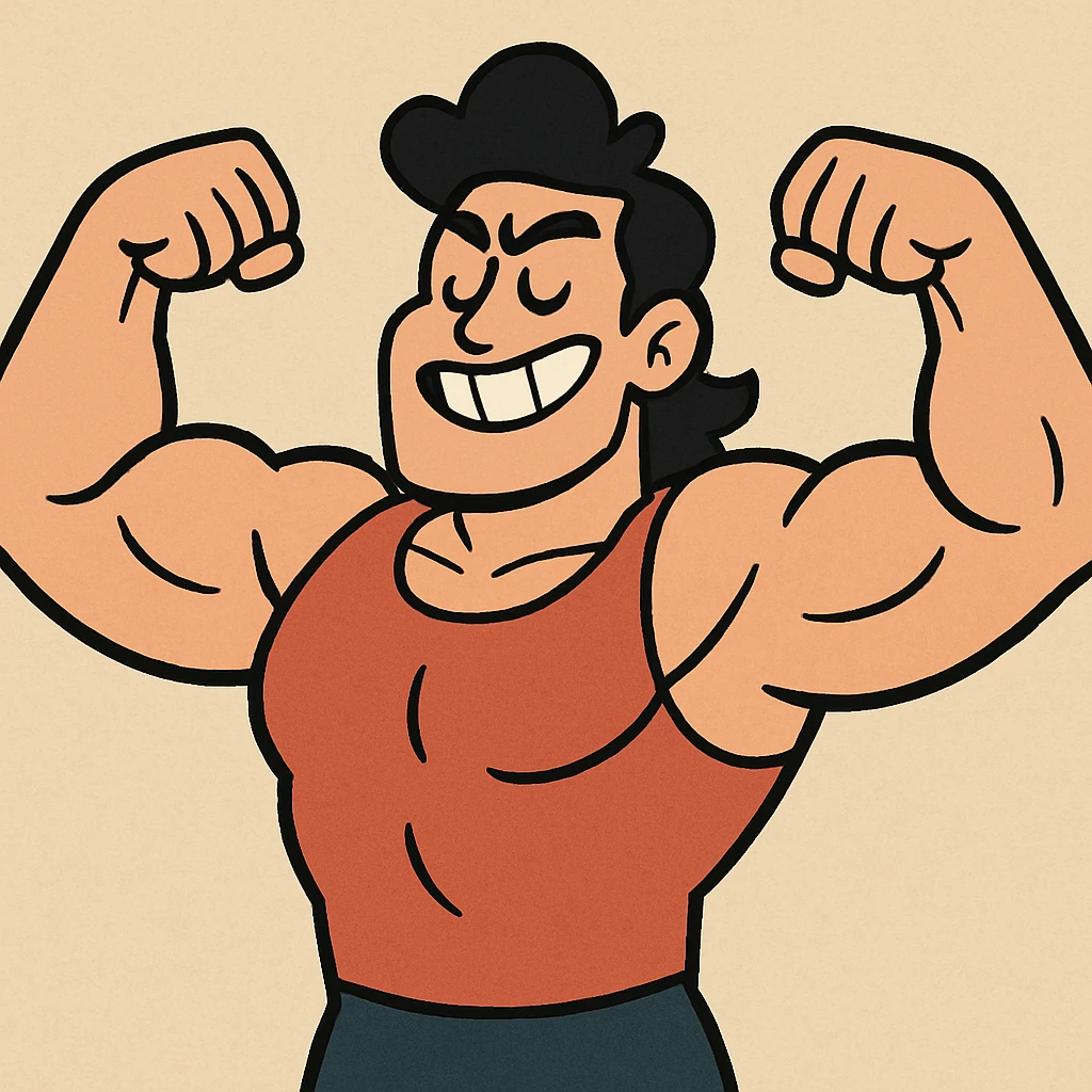 a strong person, flexing muscles, bold lines, cartoon style emoji