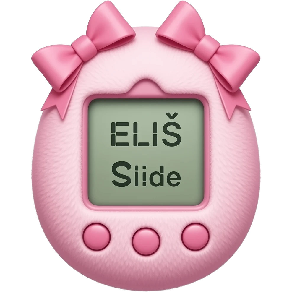 pink tamagotchi inside says ELIŚ Slide ,with bows emoji