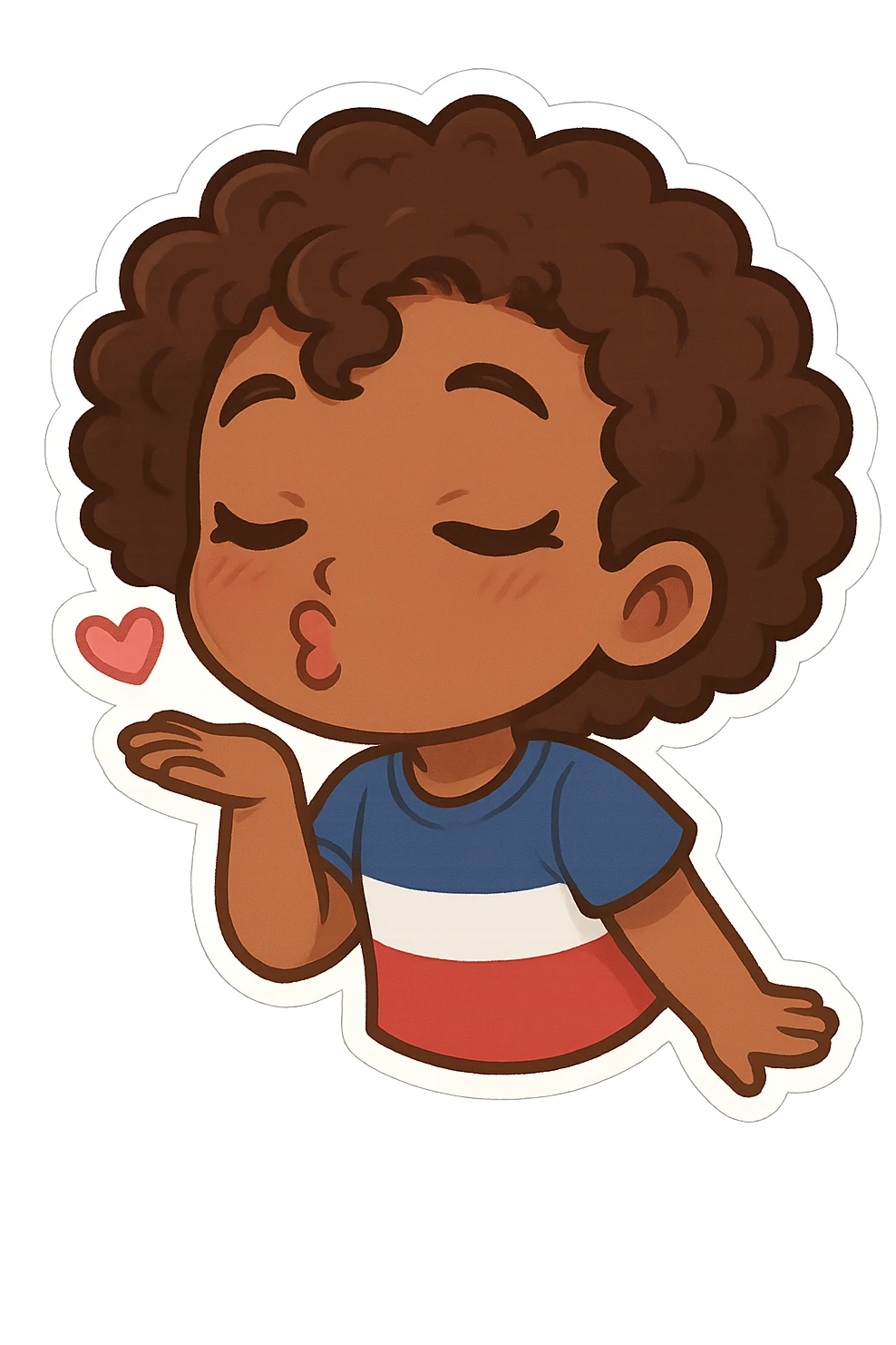 chibi emoji of a Dominican character with curly hair and brown skin, blowing a kiss emoji