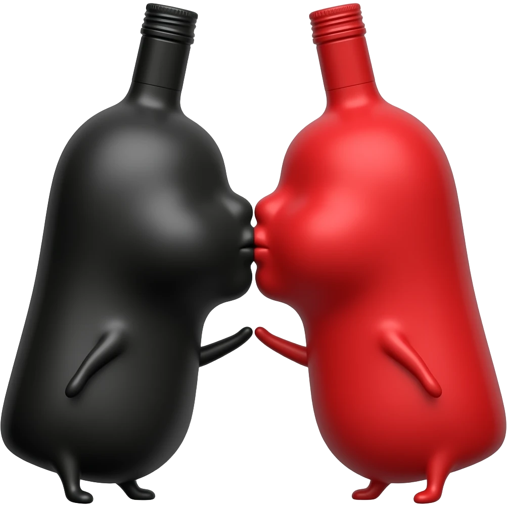 Una bottiglia nera che bacia una bottiglia rossa emoji
